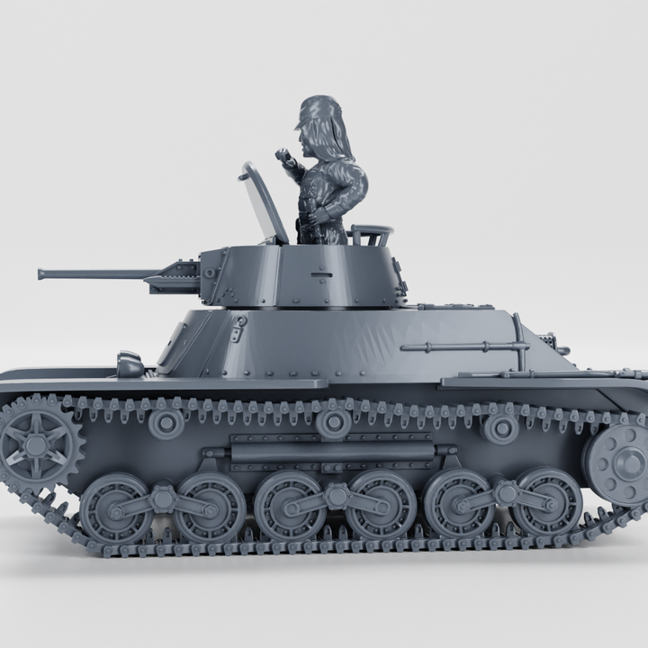 3D Printable Type 98 Ke-Ni Light Tank + 2 Tankmen (Japan, WW2) by Wargame3d