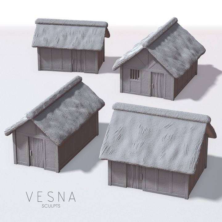 3D Printable MEDIEVAL WATTLE AND DAUB HOUSES (multi-part) by VESNA SCULPTS