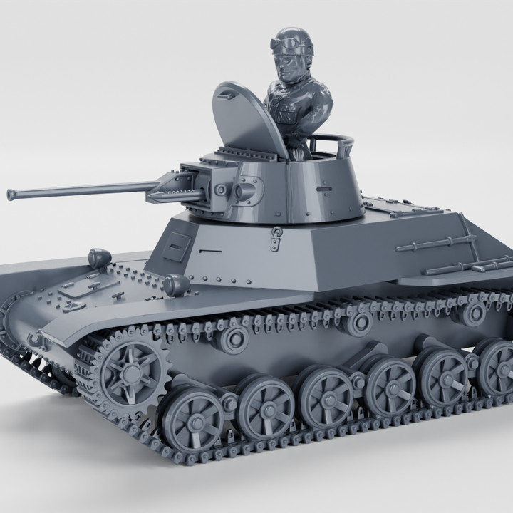 3D Printable Type 2 Ke-To Light Tank + 2 Tankmen (Japan, WW2) by Wargame3d