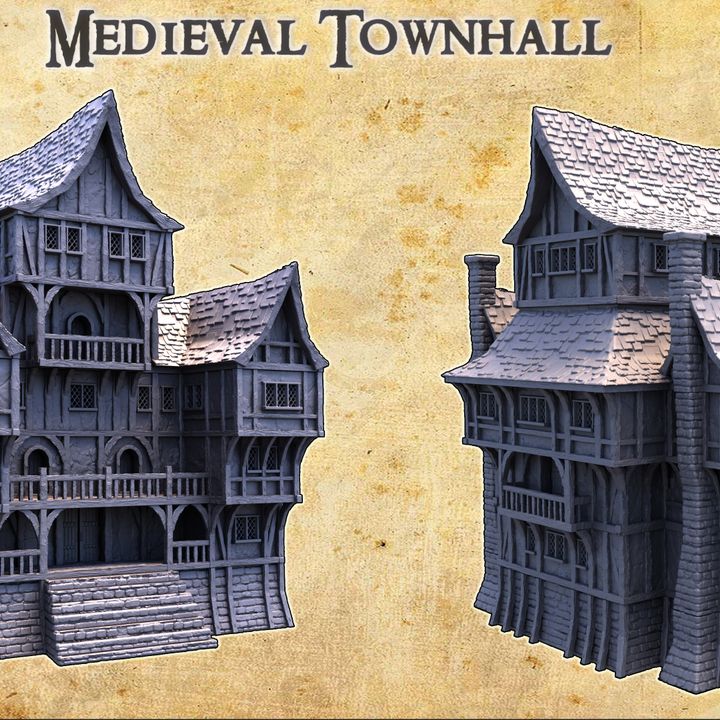 Medieval Townhall - Tabletop Terrain - 28 MM image