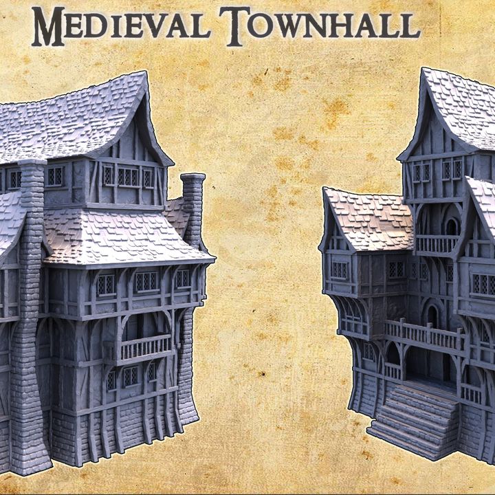 Medieval Townhall - Tabletop Terrain - 28 MM image
