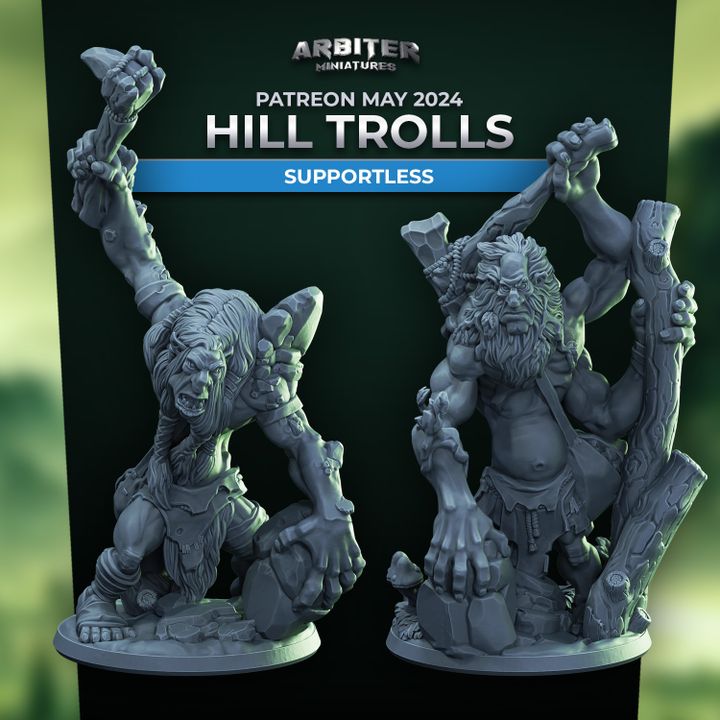 Arbiter Miniatures Patreon May 2024 Hill Trolls Supportless