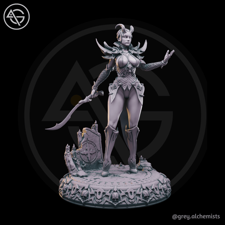 Myrathis the Tiefling Warrior, DnD Miniatures - Fantasy Character in 32mm & 75mm - DnD STL (Pre-Supported)