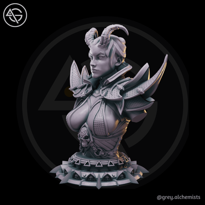 Miniature Bust - Myrathis the Tiefling Warrior, DnD Minis - Fantasy Character Bust for Painting 90mm Height - DnD STL (Pre-Supported)