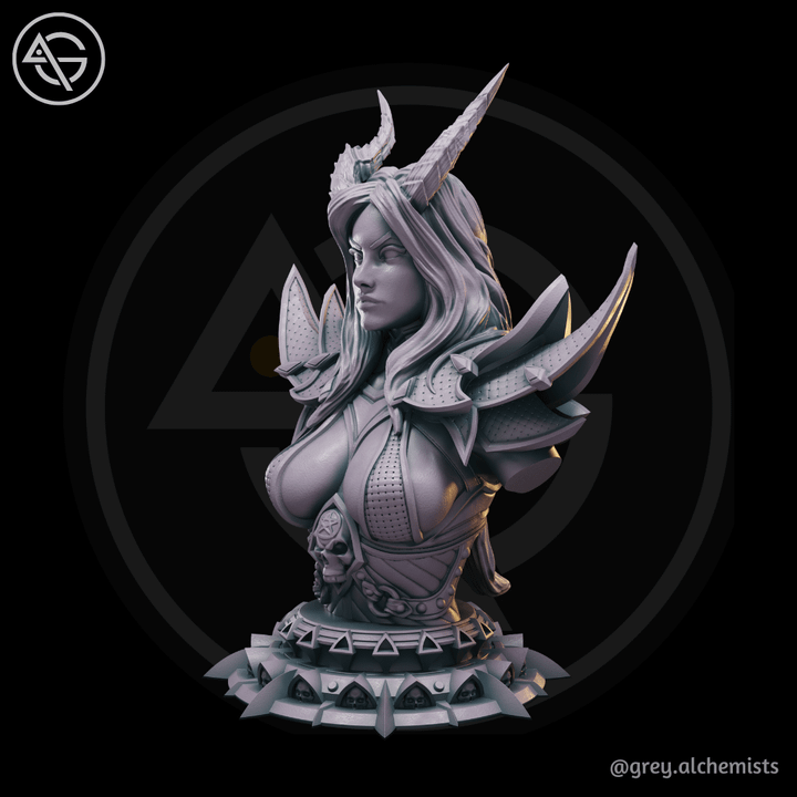 Miniature Bust - Selene the Tiefling Sorcerer, DnD Minis - Fantasy Character Bust for Painting 90mm Height - DnD STL (Pre-Supported)