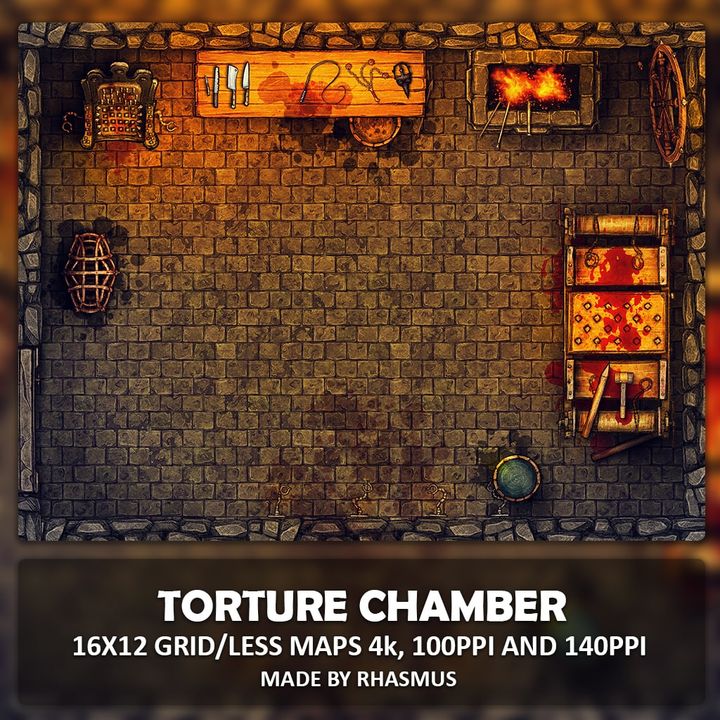 3D Printable Torture Chamber Map by Rhasmus Battlemaps