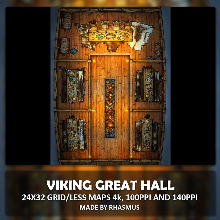 3D Printable Viking Great Hall Map by Rhasmus Battlemaps