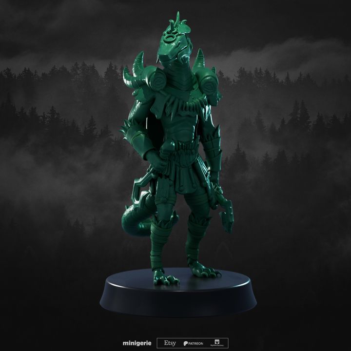 Syrix - Green Dragonborn Druid - DnD Miniature for Tabletop - 32mm