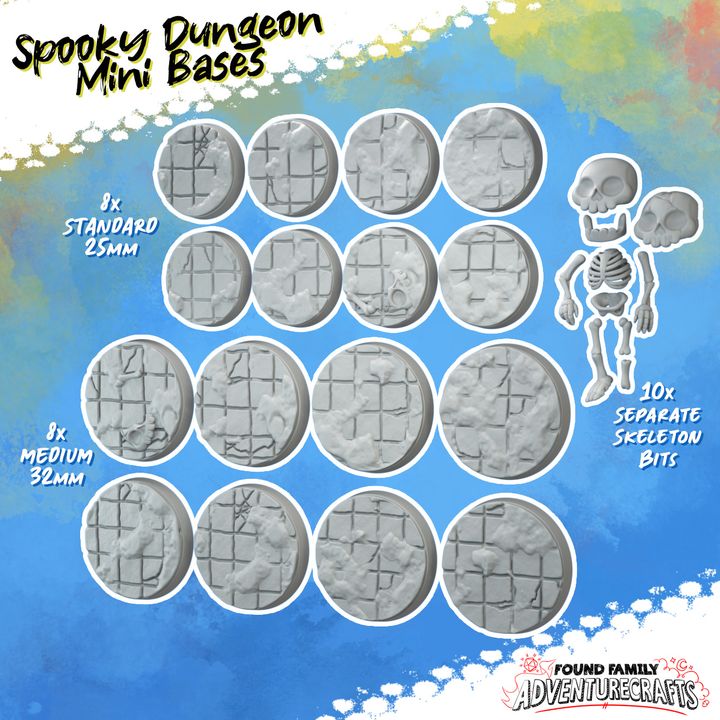 Spooky Dungeon 25mm/32mm Tile Bases & Disassembled Skeleton