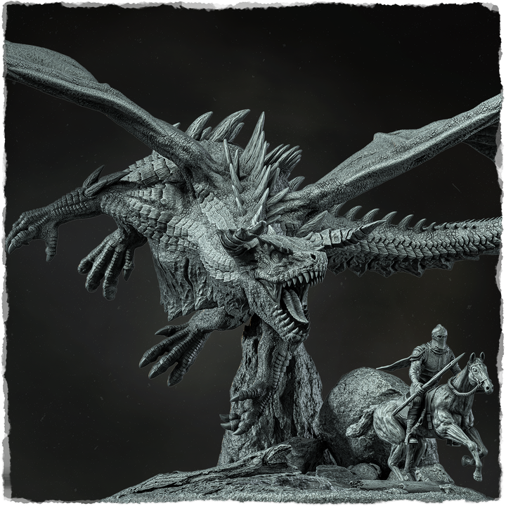 3D Printable Dragon and Knight Diorama by Evox Arts