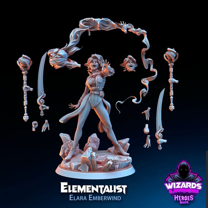3d printable female elf elementalsit by heroes and beasts
