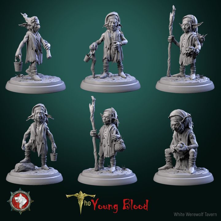 Elven servants 32mm set 6 miniatures pre-supported + dnd 5e stats block