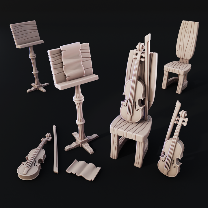 Violin Instrument, Chair and Music Stand | RPG scatter terrain image