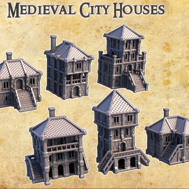 Medieval City Houses - Tabletop Terrain - 28 MM