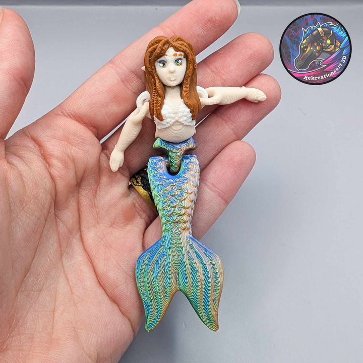 3D Printable Flexi Mini Mermaid and Tiny Mermaid Keychain by Kirsten M
