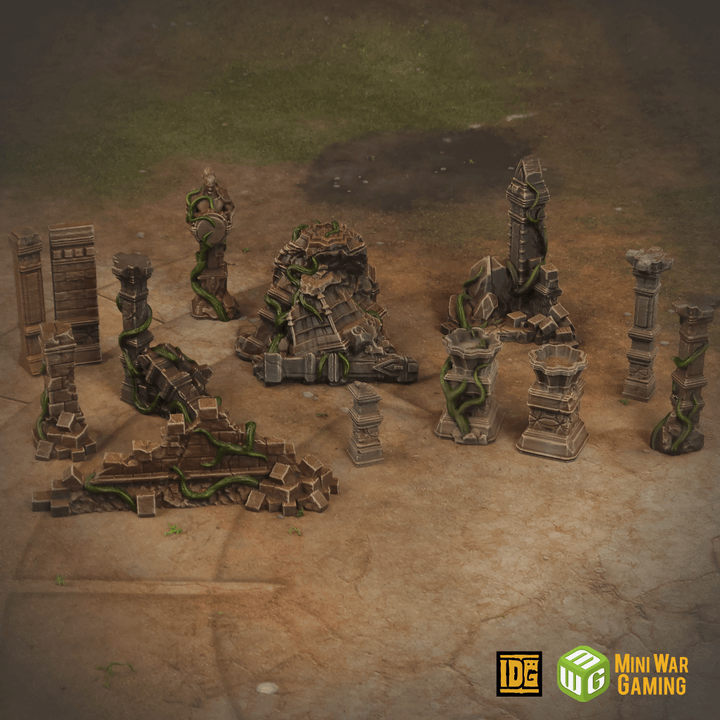 Set of Ancient Stone Scatter Terrain in Jungle Temple Ruins