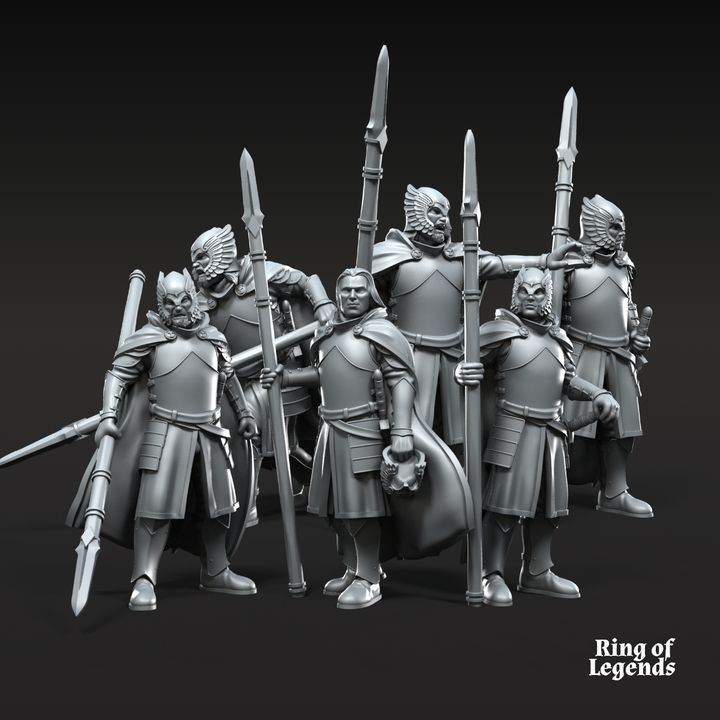 6x Grey Castle Court Guards with spears on foot | Grey Castle | Fantasy