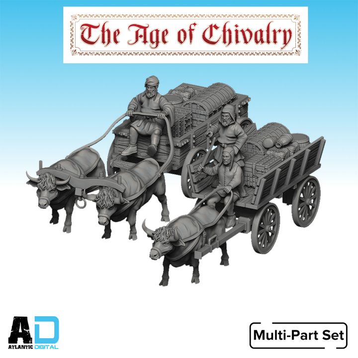 3D Printable Ox-drawn medieval carts by Wargames Atlantic