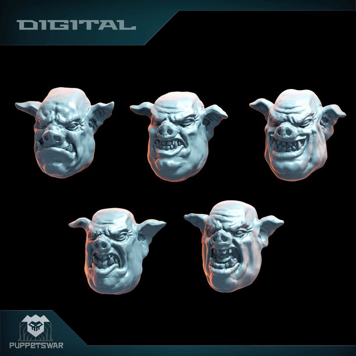 3D Printable Orc Pig Heads by Puppetswar Miniatures