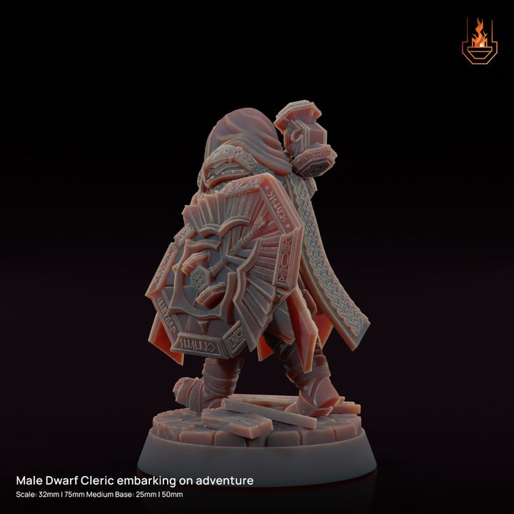 3D Printable Male Dwarf Cleric walking by Magnetic Foundry