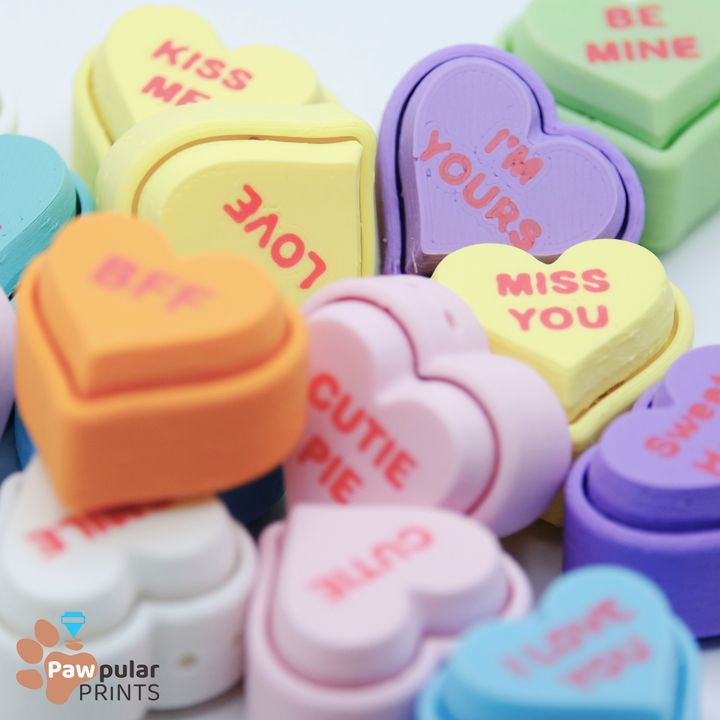 3D Printable Conversation Heart Remix MEGA-Pack, Fidget Keychain
