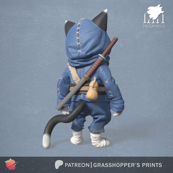にゃん汰　0825 3D Printable Ninja Cat with Katana by Grass Hopper