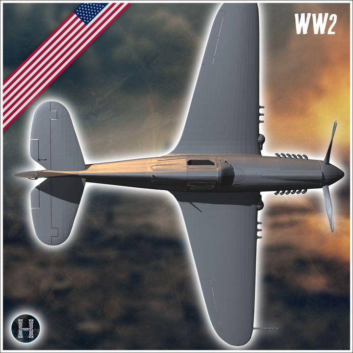 3D Printable Curtiss P-40 Warhawk fighter-bomber aircraft (flying