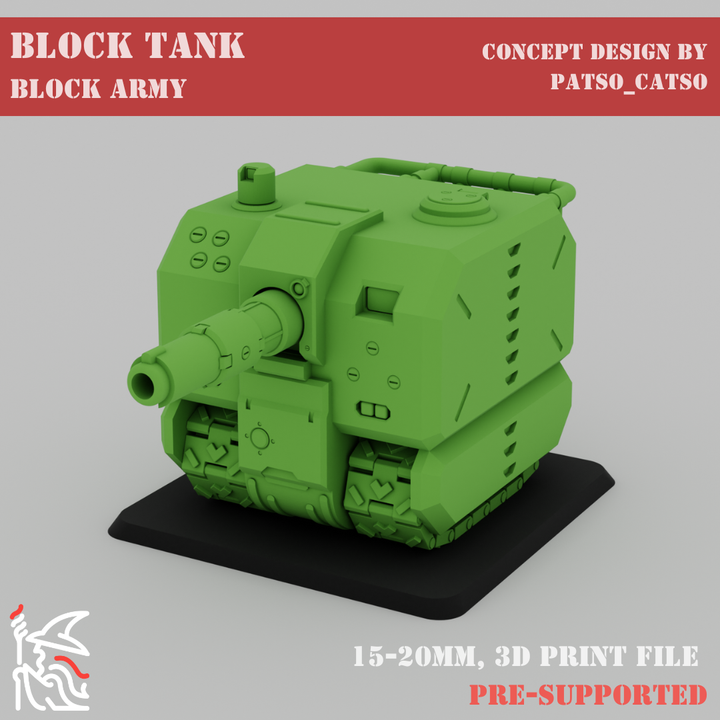 3d printable block army block tank by filamentio