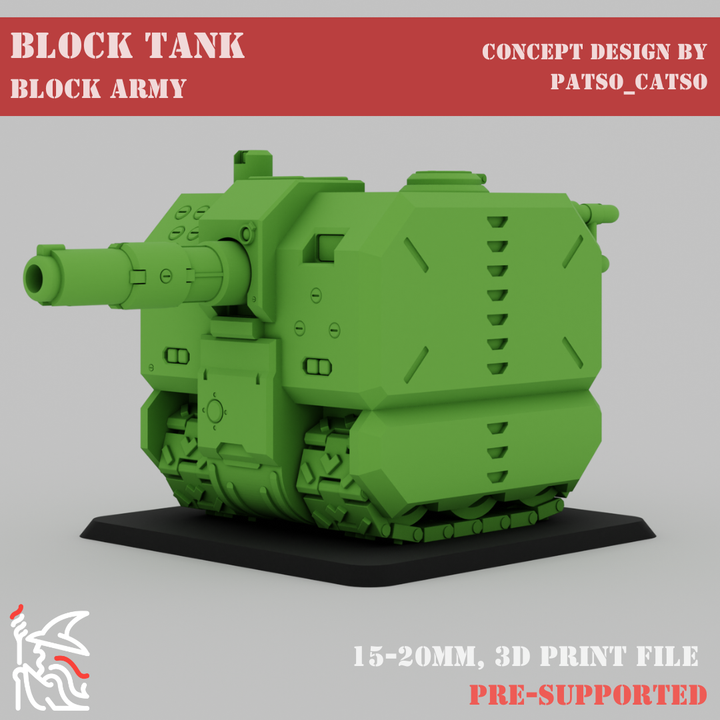 3d printable block army block tank by filamentio