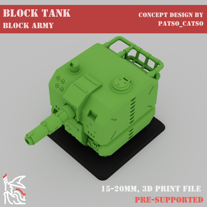 3d printable block army block tank by filamentio
