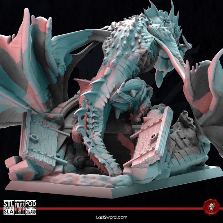 凸凹THE MONSTERS Dragon Screaming Two Headed Dracolich Skeleton Dragon 100MM Base