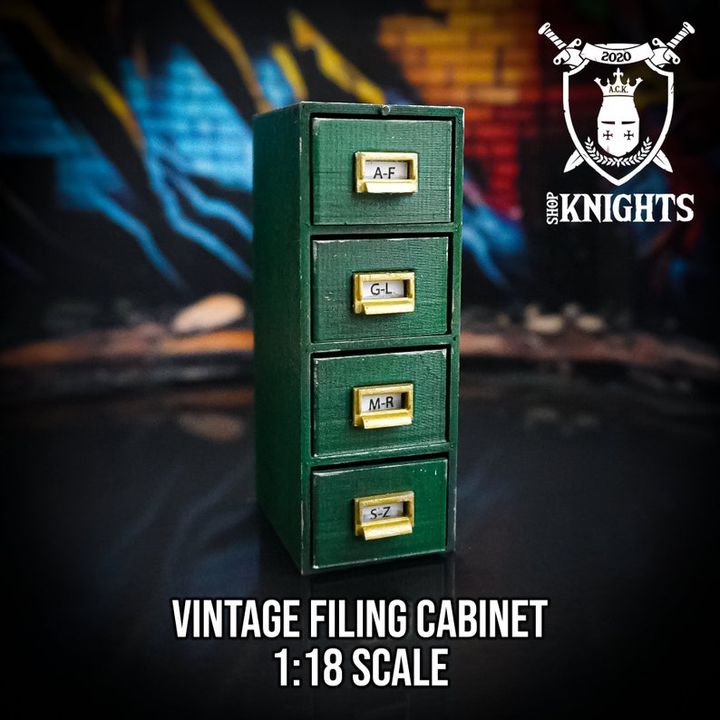 Diorama 1/18 Scale Dollhouse filing cabinet with working drawers for  workshop or dollhouse diorama