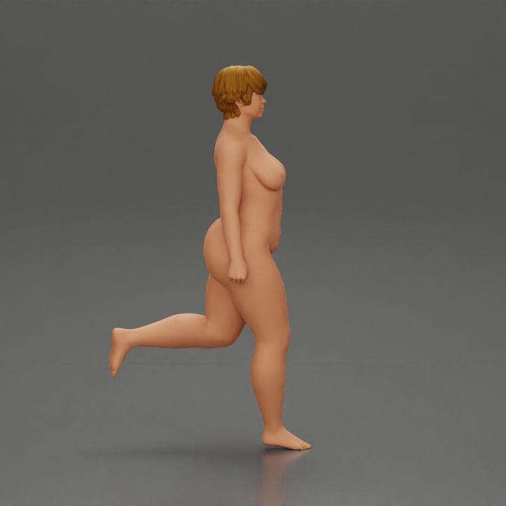 3D Printable Naked Fat girl training in the gym with dumbbells for leg