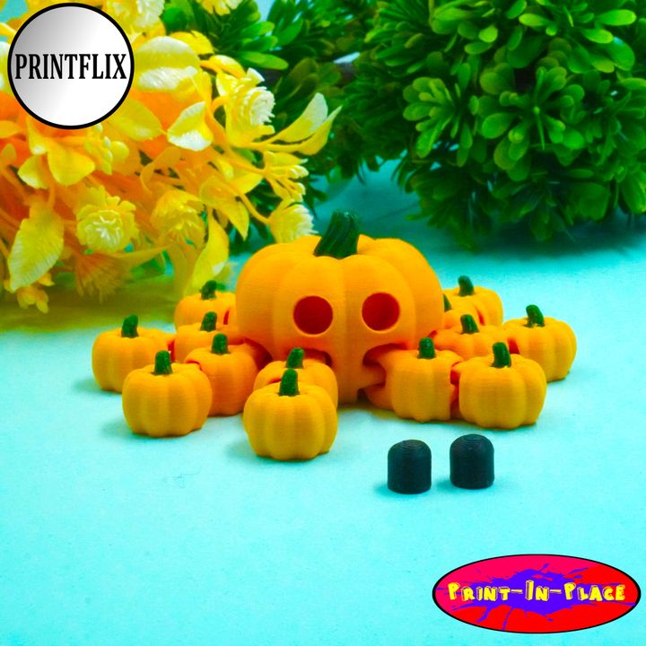3D Printable Tiny Halloween Pumpkin Octopus by Printflix