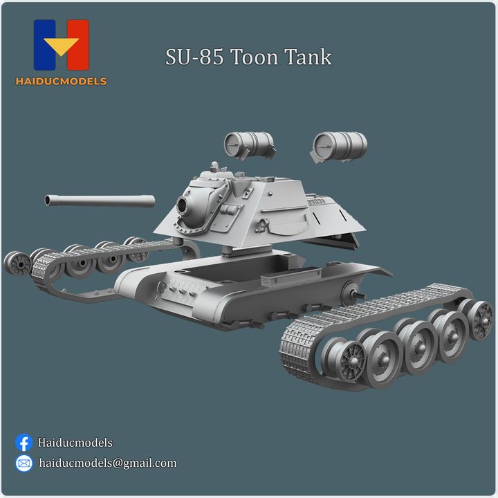 As, エス Sucker tank 3D Printable SU-85 Toon Tank 3D print model STL by Radu Burlea