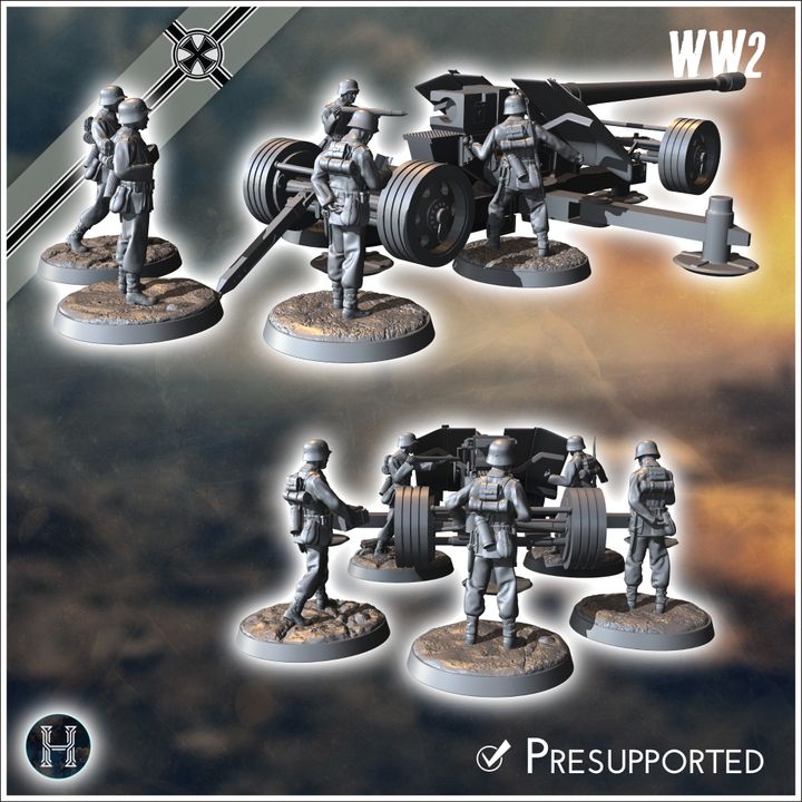 3D Printable 128 mm Pak 44 81/3 (Krupp) anti-tank gun (with 5