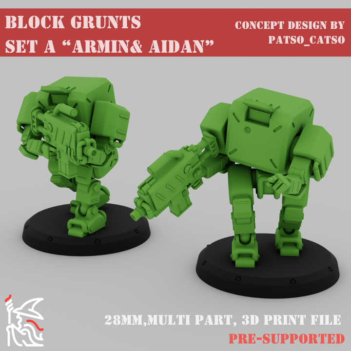 3d printable block army block grunts set a 28mm by filamentio