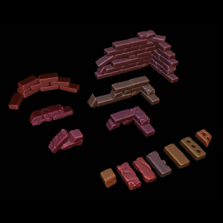 3D Printable Miniature Basing Bricks & Rubble Brick Walls by Sudo