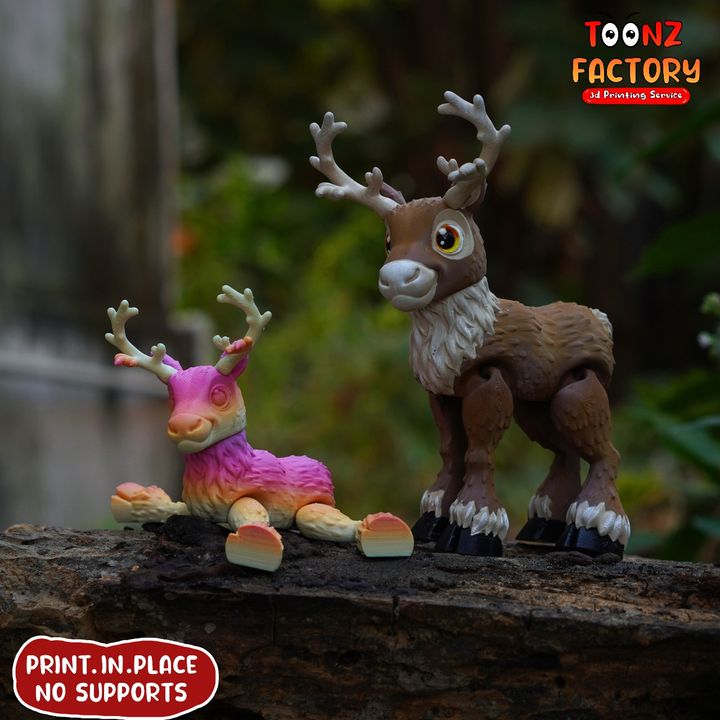 3D Printable PRINT IN PLACE CUTE FLEXI REINDEER by Toonz Factory