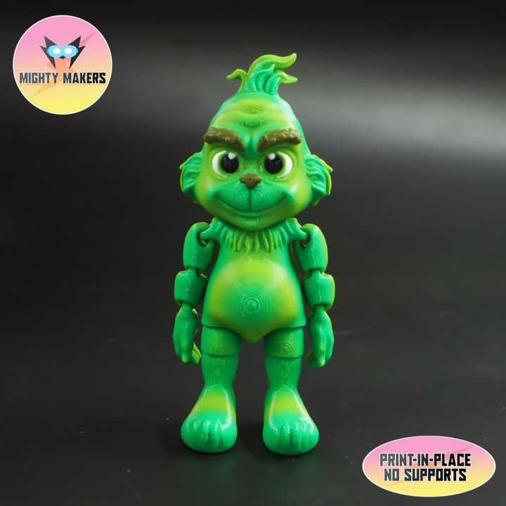 3D Printable Print In Place Flexi Grinch by Mighty Makers