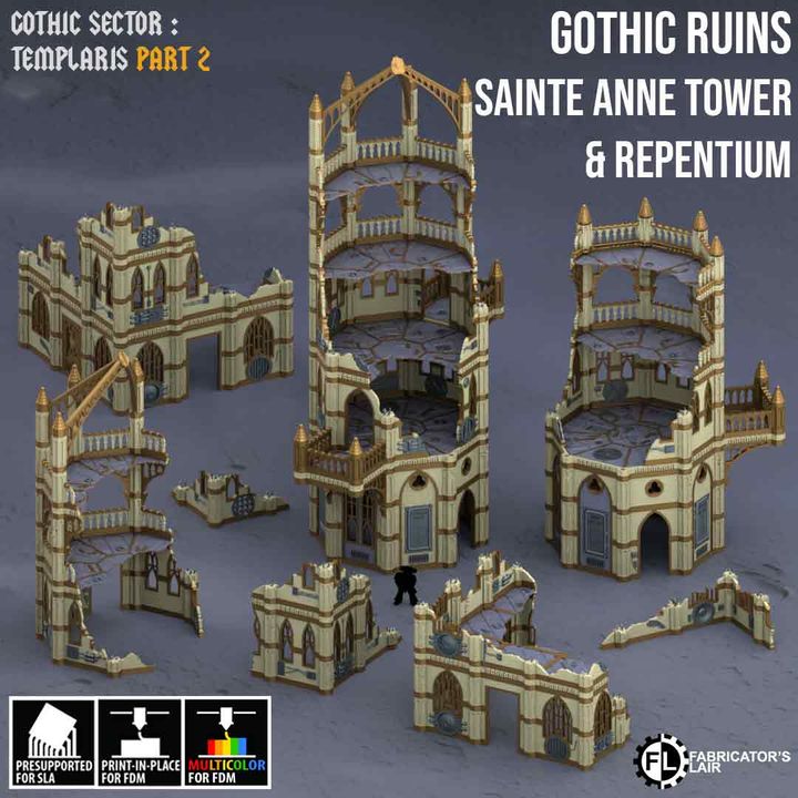 3D Printable Gothic Ruins : Sainte Anne Tower & Repentum by