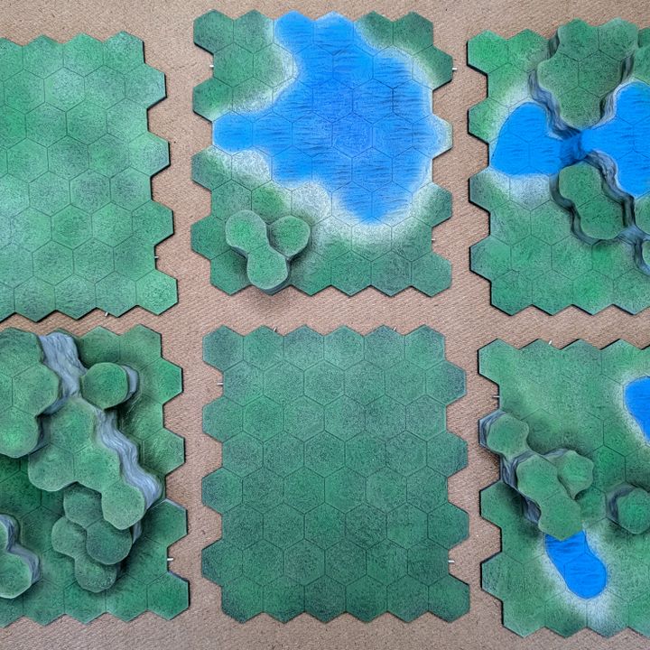 3D Printable 6mm Scale Hex Terrain Tile System - Set of 12