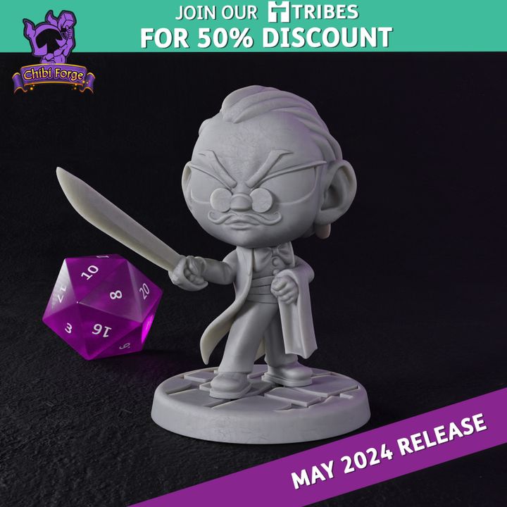 3D Printable Ruby Valet with Sabre - Chibi Forge by Titan Forge Miniatures