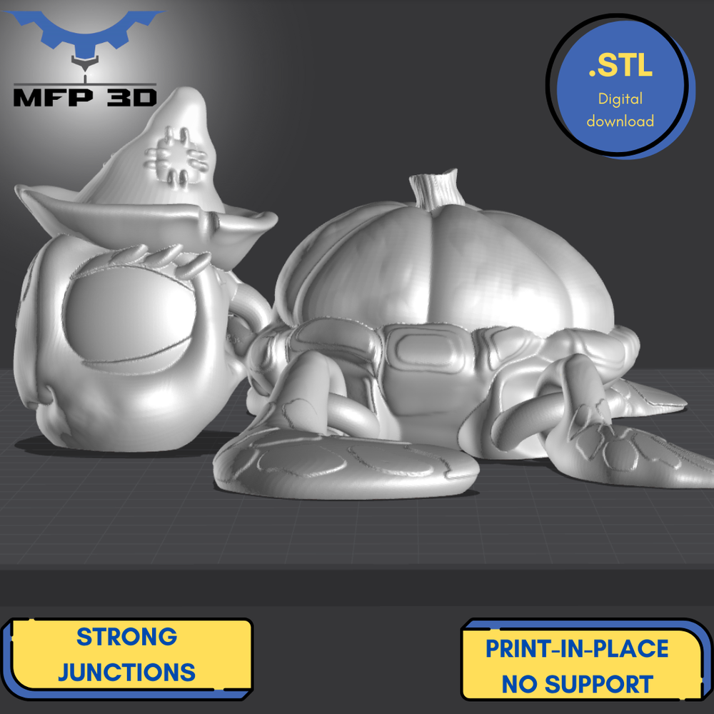 3D Printable HALLOWEEN-ARTICULATED WITCH TURTLE MFP3D -NO SUPPORT