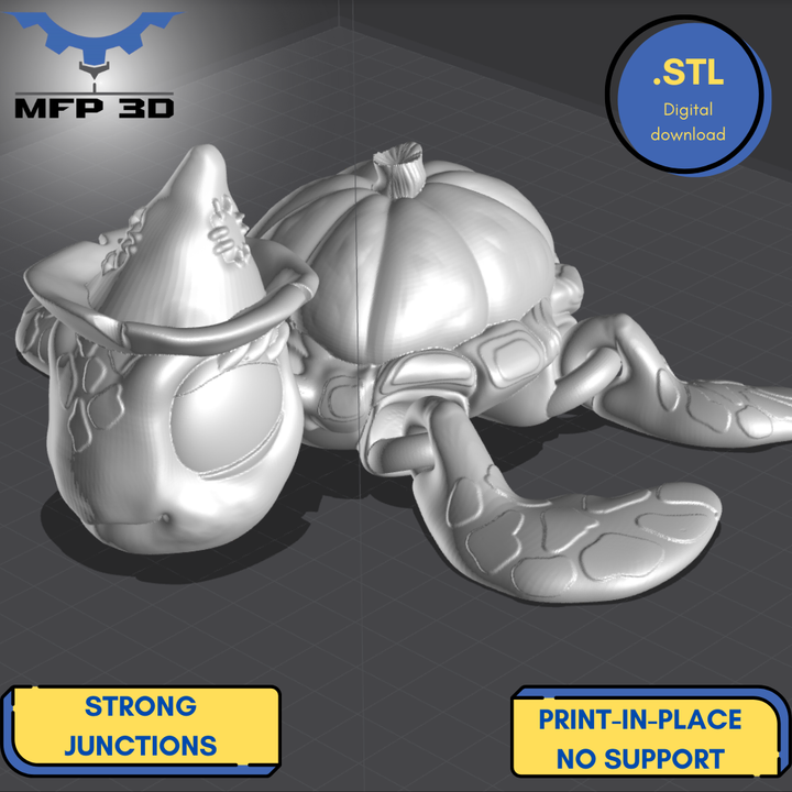 3D Printable HALLOWEEN-ARTICULATED WITCH TURTLE MFP3D -NO SUPPORT