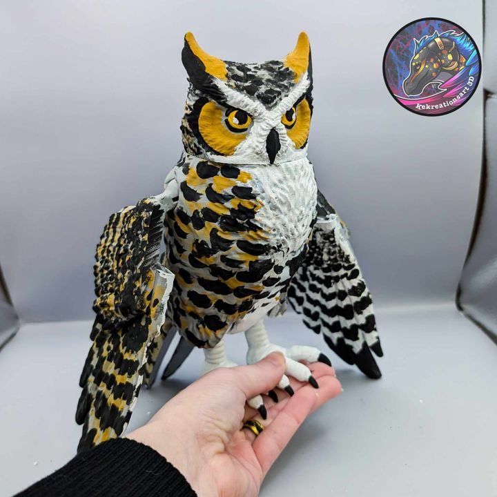 3D Printable Flexi Great Horned Owl by Kirsten M