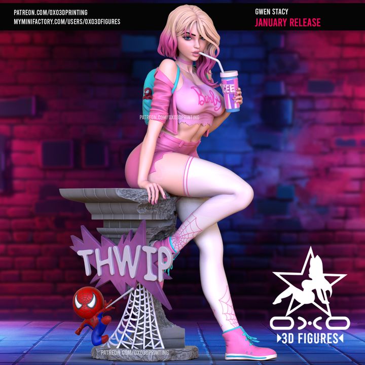 3D Printable Gwen Stacy Casual Miniature Figure by OXO3D Figures