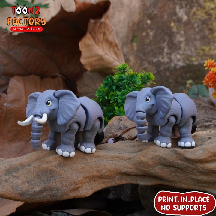 3D Printable PRINT IN PLACE CUTE FLEXI ELEPHANT by Toonz Factory