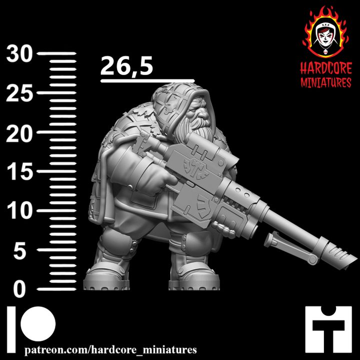 3D Printable Space Dwarf Veteran Sniper 2 by Hardcore Miniatures