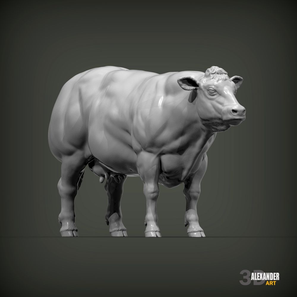 3D Printable Belgian Blue Cow by Alexander3dart, image size:1000x1000